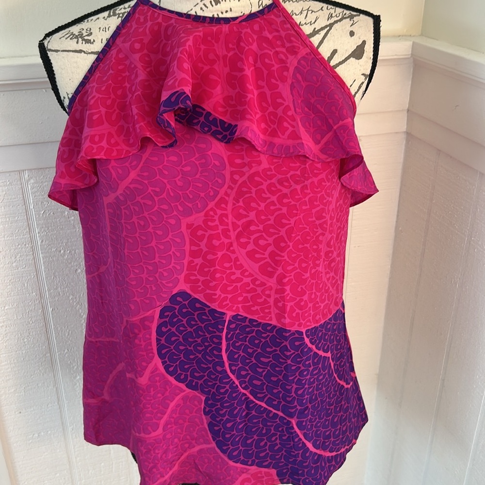 Trina Turk Hot Magenta & Purple Silk Halter Top size Medium - Picture 2 of 10